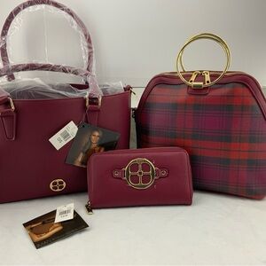 IMAN Burgundy  Faux‎ Leather Handbag, Removable Purse, & Wallet NWT 3 Piece Set
